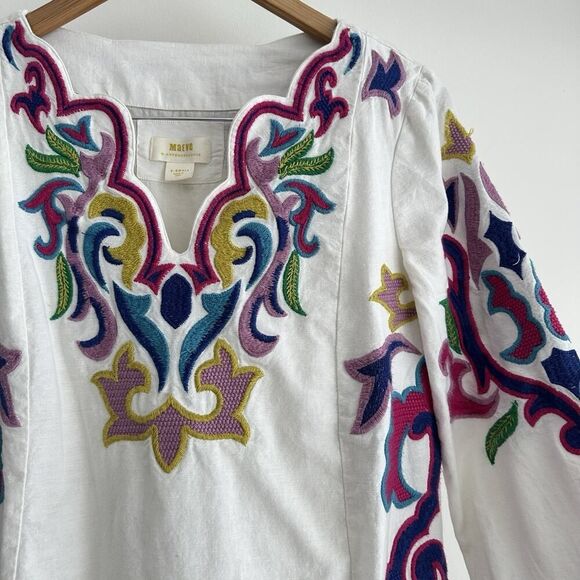 Anthropologie Maeve Olympia Dress XS Embroidered Cotton Linen Tunic Boho Resort - Picture 2 of 16